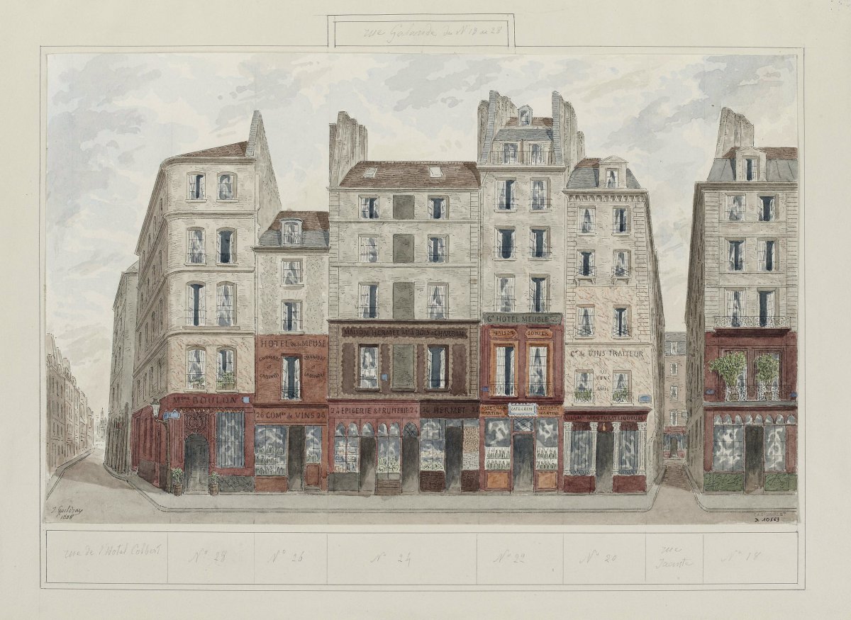 Rue Galande, dessin Jules Gaildrau, 1888