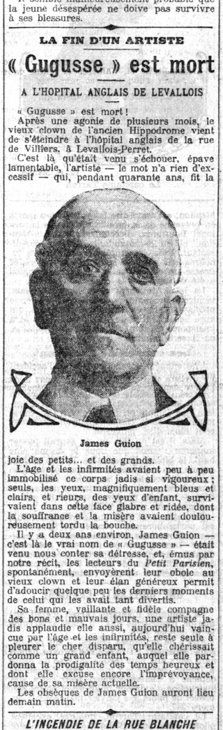 Mort du clown Gugusse, 1908