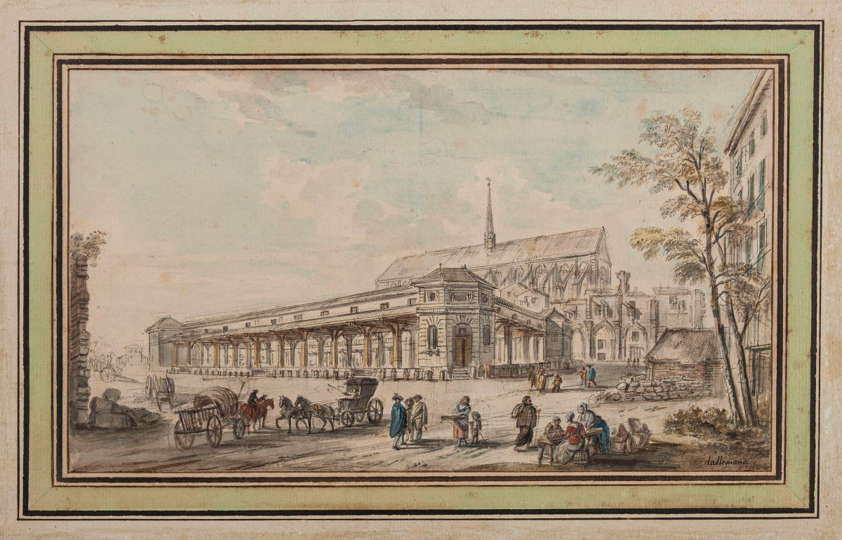La Halle aux veaux et l'église des Bernardins, vers 1784.
