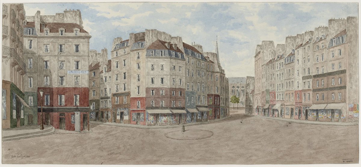 Place Maubert, dessin Jules Gaildrau, 1888