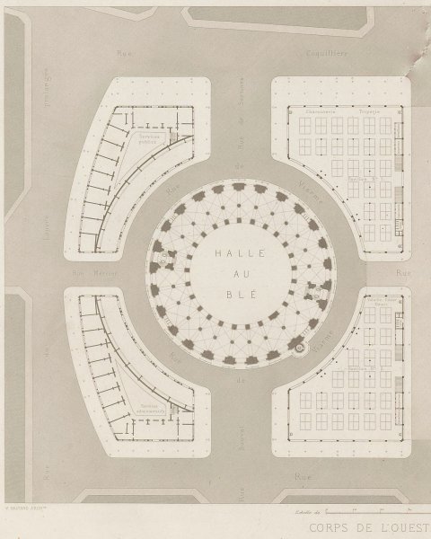 Halles centrales, intégration de la Halle au blé au corps de l’ouest, 1863