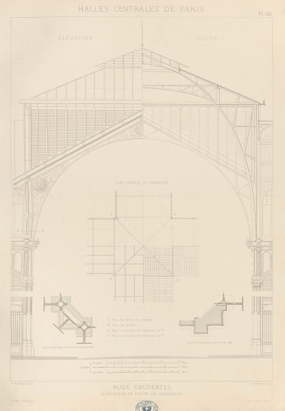 Halles centrales, élévation et coupe du transept, 1863