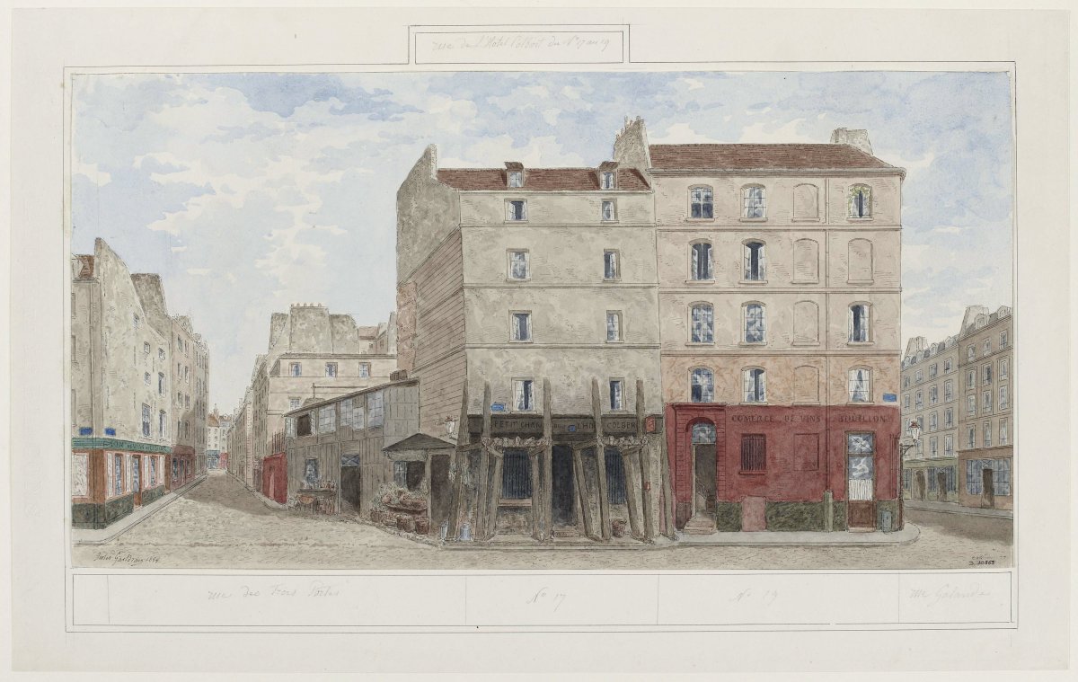 Rue de l’Hôtel Colbert, dessin Jules Gaildrau, 1888