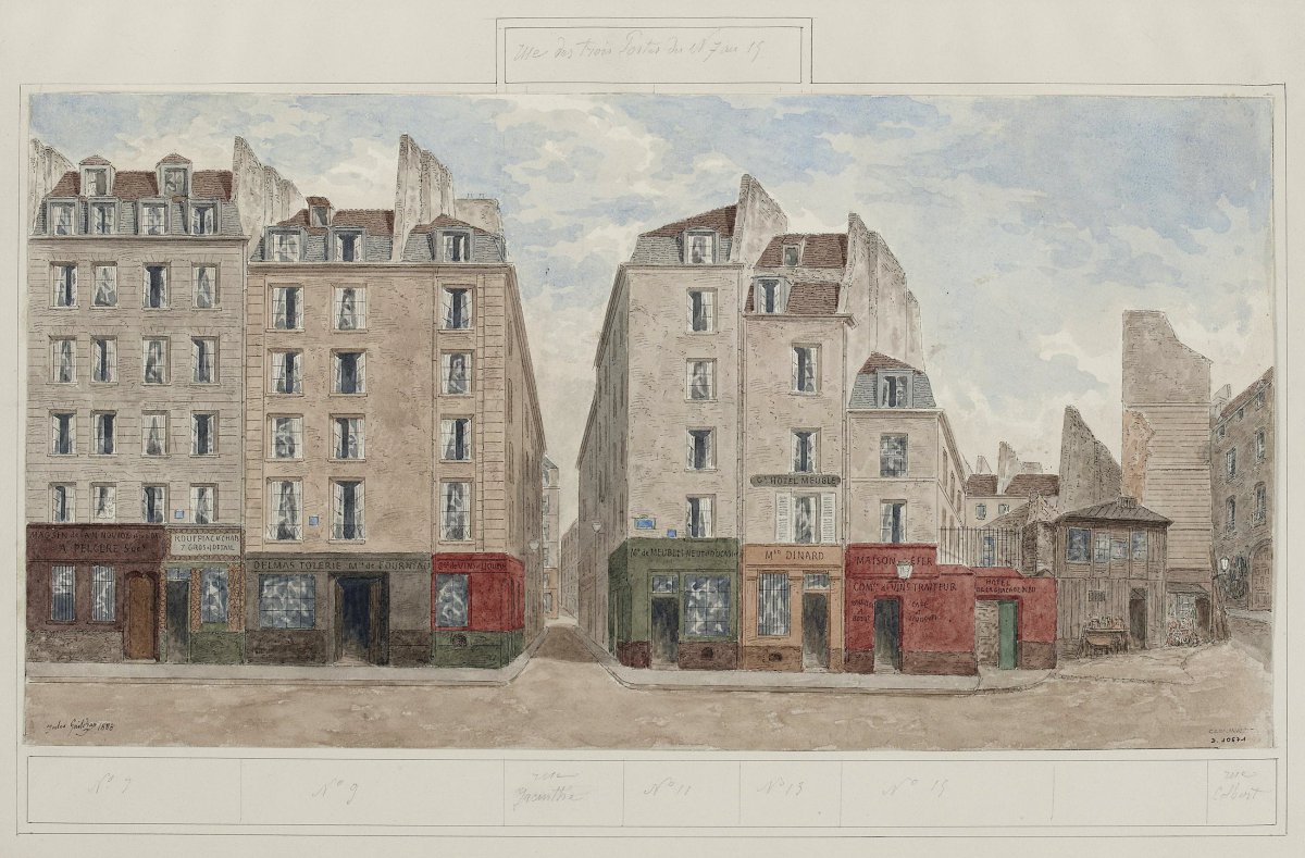Rue des Trois Portes, dessin Jules Gaildrau, 1888