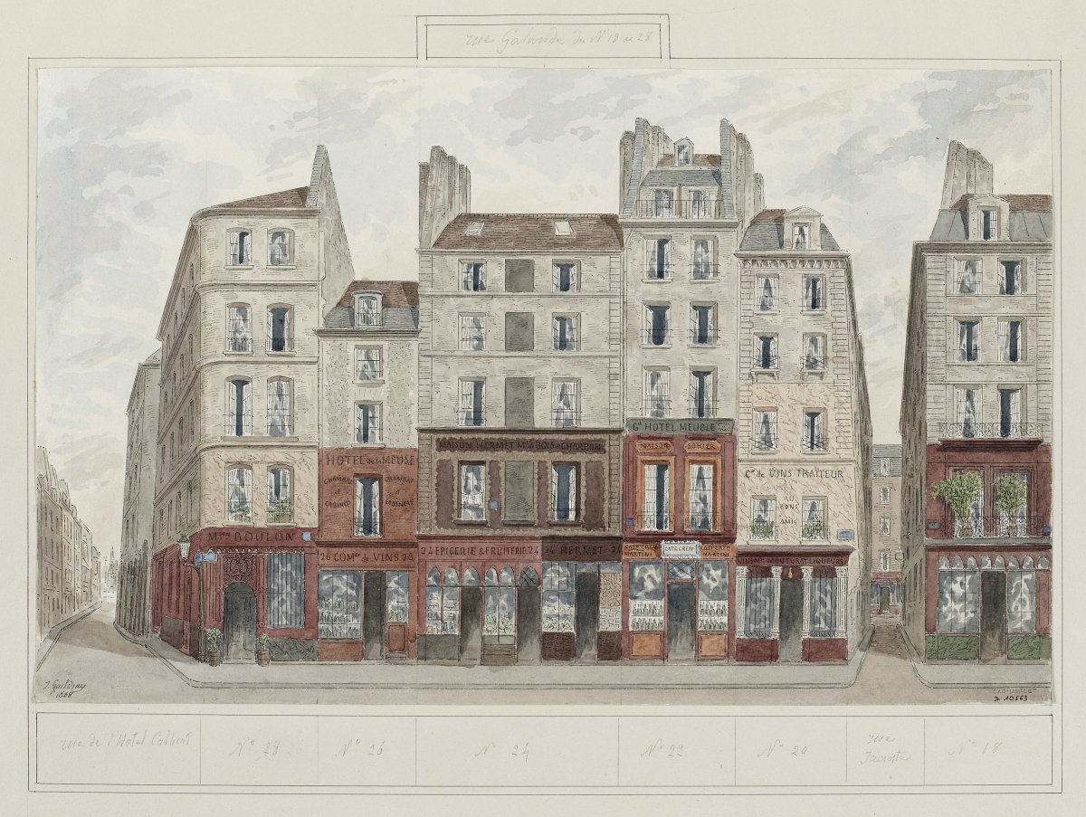 Rue Galande, dessin Jules Gaildrau, 1888